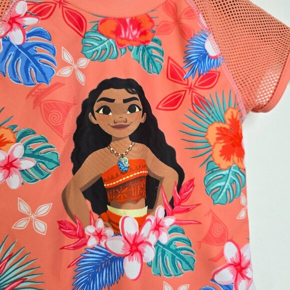 Disney Moana Rash Guard swim Back Zip Tropical Orange Mesh Sleeve - Picture 2 of 6